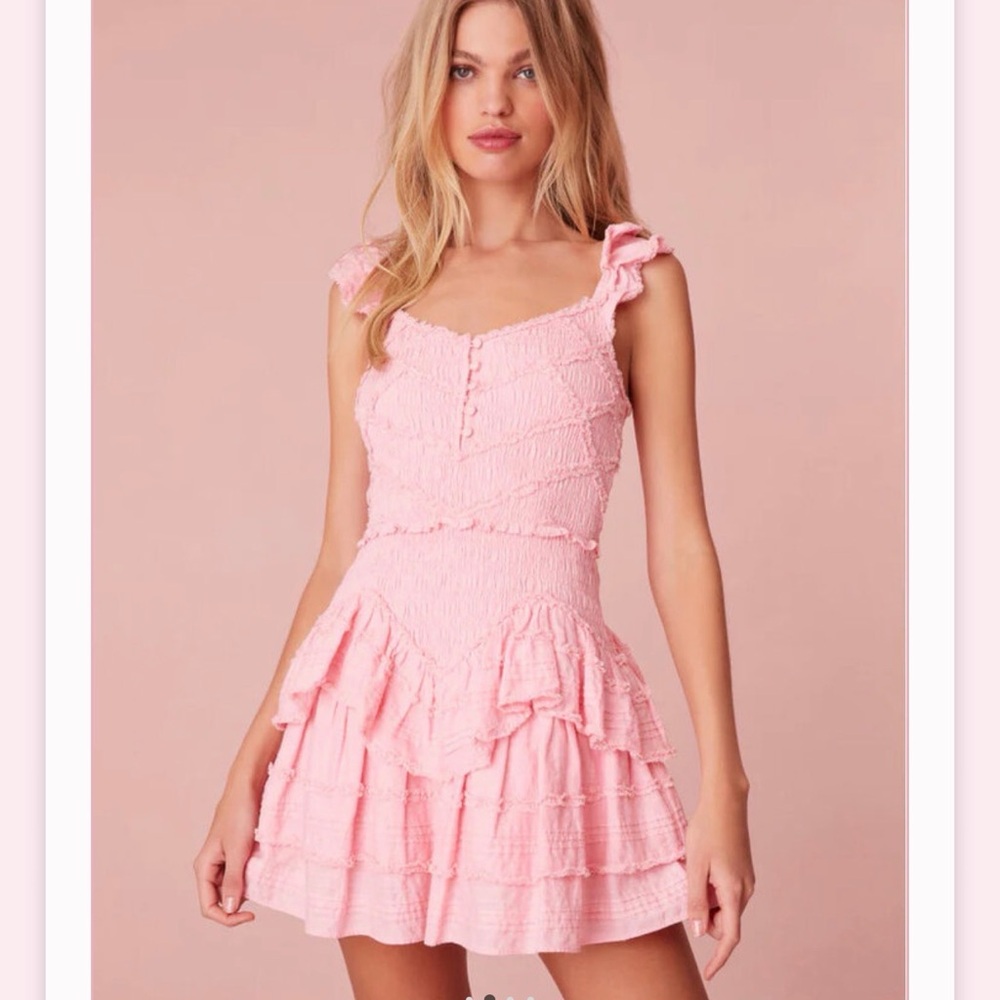 LoveShackFancy Pink Ruffled Mini Dress